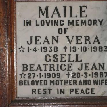 MAILE Gsell Beatrice Jean 1909-1987 :: MAILE Jean Vera 1938-1983