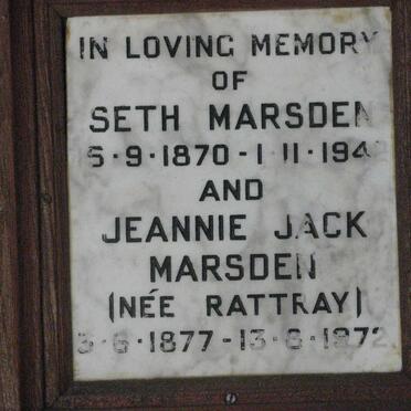 MARSDEN Seth 1870-1942 &amp; Jeannie Jack RATTRAY 1877-1972