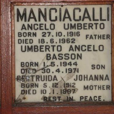 MANGIAGALLI Angelo Umberto 1916-1962 &amp; Gertruida Johanna 1912-1997 :: MANGIAGALLI Umberto Angelo Basson 1944-1971