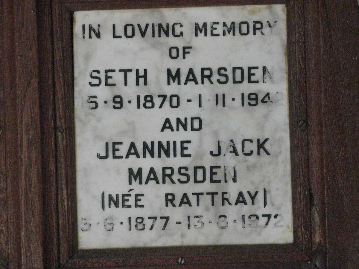 MARSDEN Seth 1870-1942 &amp; Jeannie Jack RATTRAY 1877-1972