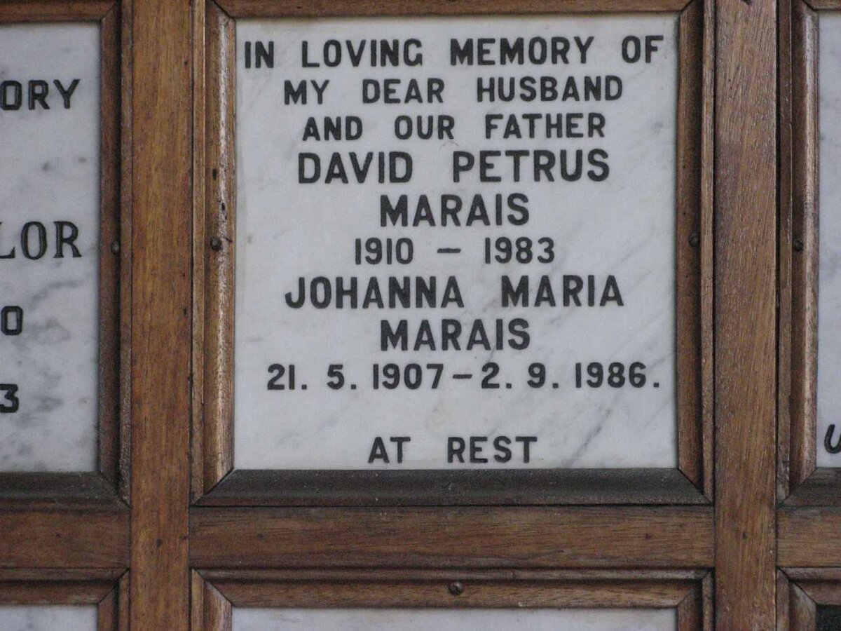 MARAIS David Petrus 1910-1983 &amp; Johanna Maria 1907-1986