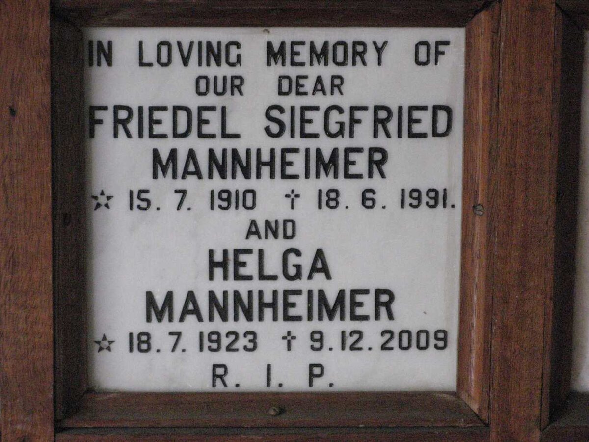 MANNHEIMER Friedel Siegfried 1910-1991 &amp; Helga 1923-2009