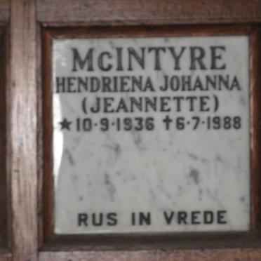 McINTYRE Hendriena Johanna 1936-1988