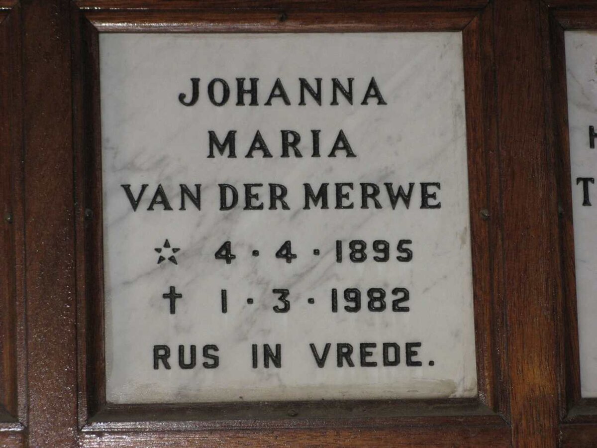 MERWE Johanna Maria, van der 1895-1982