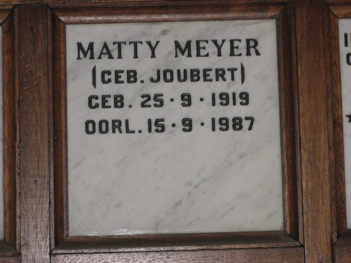 MEYER Matty nee JOUBERT 1919-1987