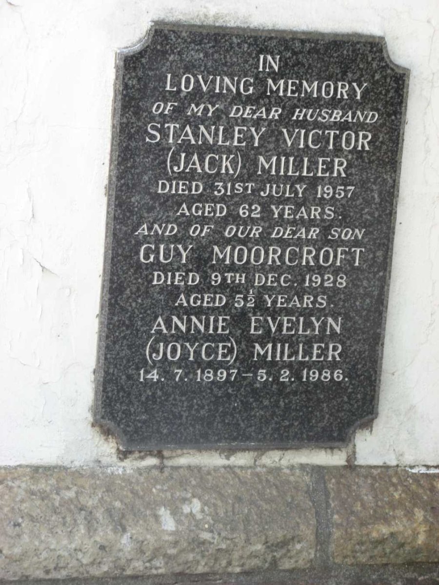 MILLER Stanley Victor -1957 &amp; Annie Evelyn -1897-1986 :: MILLER Guy Moorcroft -1928