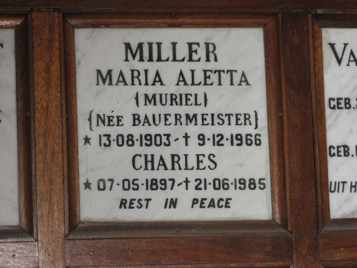 MILLER Charles 1897-1985 &amp; Maria Aletta BAUERMEISTER 1903-1966