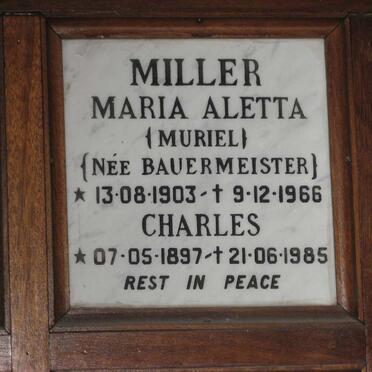 MILLER Charles 1897-1985 &amp; Maria Aletta BAUERMEISTER 1903-1966