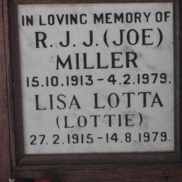 MILLER R.J.J. 1913-1979 &amp; Lisa Lotta 1915-1979