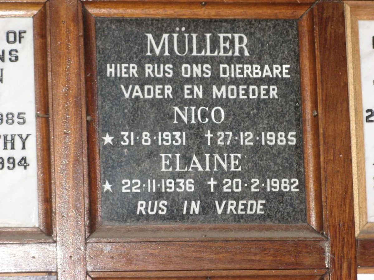 MULLER Nico 1931-1985 &amp; Elaine 1936-1982