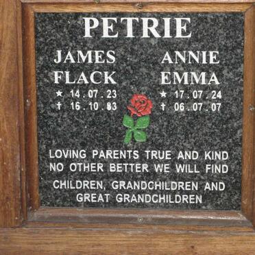 PETRIE James Flack 1923-1983 &amp; Annie Emma 1924-2007