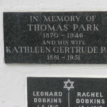 PARK Thomas 1870-1946 &amp; Kathleen Gertrude 1881-1951