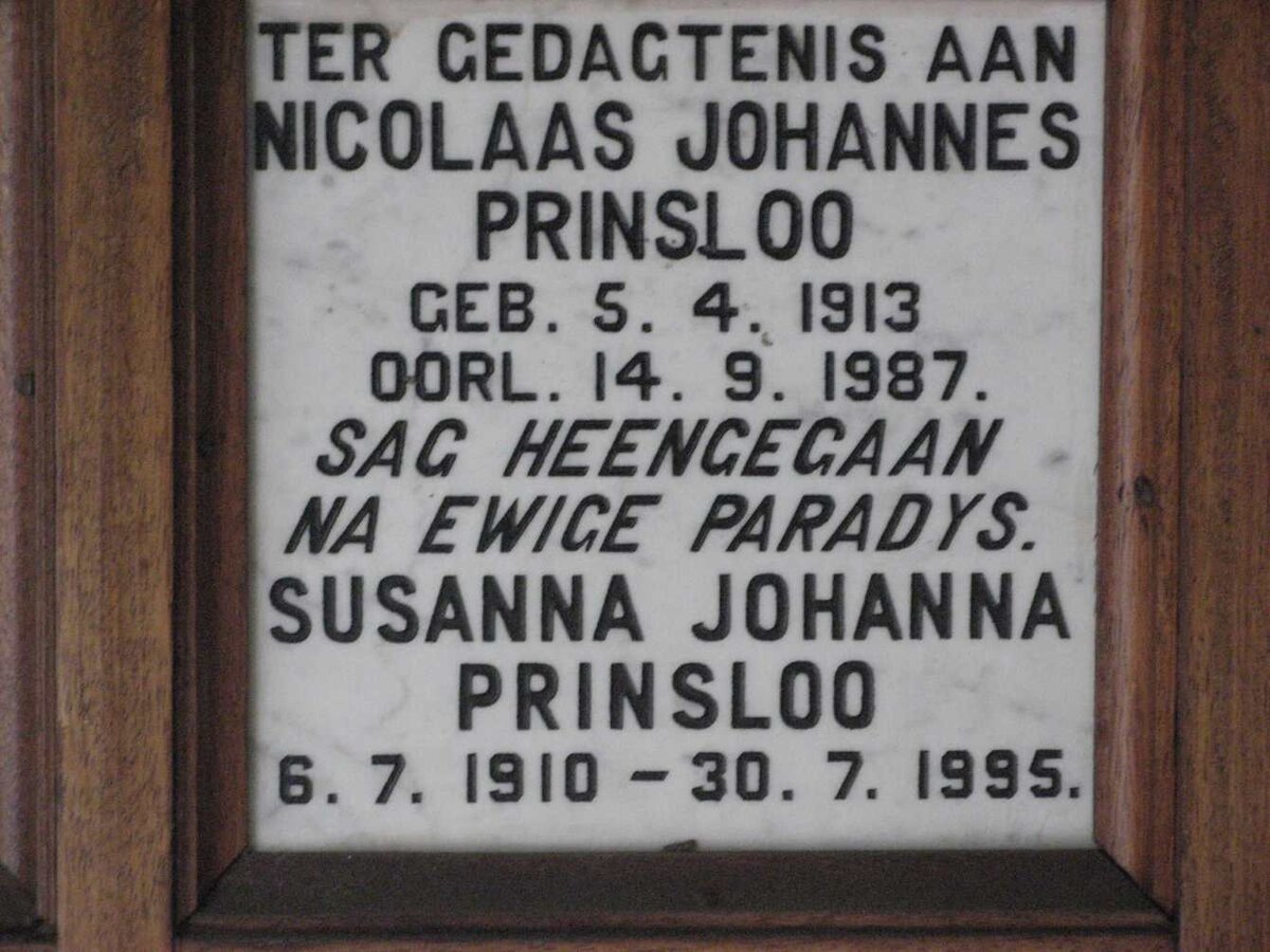PRINSLOO Nicolaas Johannes 1913-1987 &amp; Susanna Johanna 1910-1995