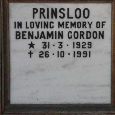 PRINSLOO Benjamin Gordon 1929-1991