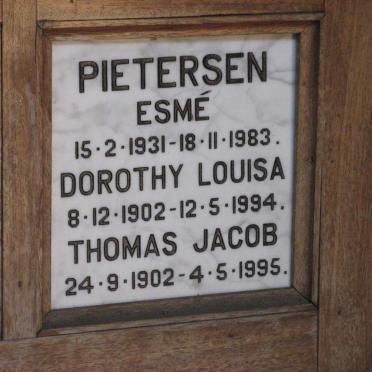 PIETERSEN Thomas Jacob 1902-1995 &amp; Dorothy Louisa 1902-1994 :: PIETERSEN Esme 1931-1983
