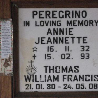 PEREGRINO Thomas William Francis 1930-2008 &amp; Annie Jeannette 1932-1993