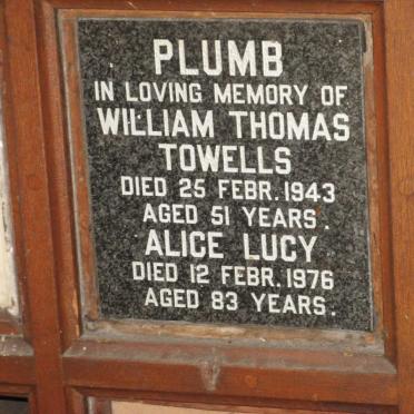 PLUMB William Thomas Towells -1943 &amp; Alice Lucy -1976