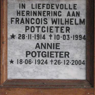 POTGIETER Francois Wilhelm 1914-1994 &amp; Annie 1924-2004