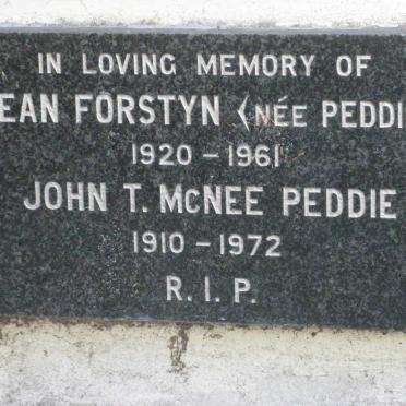 PEDDIE John McNee 1910-1972 :: FORSTYN Jean Forstyn nee PEDDIE 1920-1961