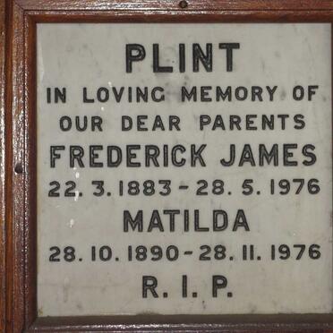 PLINT Frederick James 1883-1976 &amp; Matilda 1890-1976