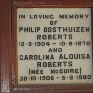 ROBERTS Philip Oosthuizen 1904-1970 &amp; Carolina Alouisa McGUIRE 1906-1980