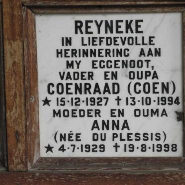 REYNEKE Coenraad 1927-1994 &amp; Anna DU PLESSIS 1929-1998