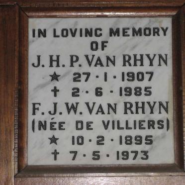 RHYN J.H.P., van 1907-1985 &amp; F.J.W. DE VILLIERS 1895-1973