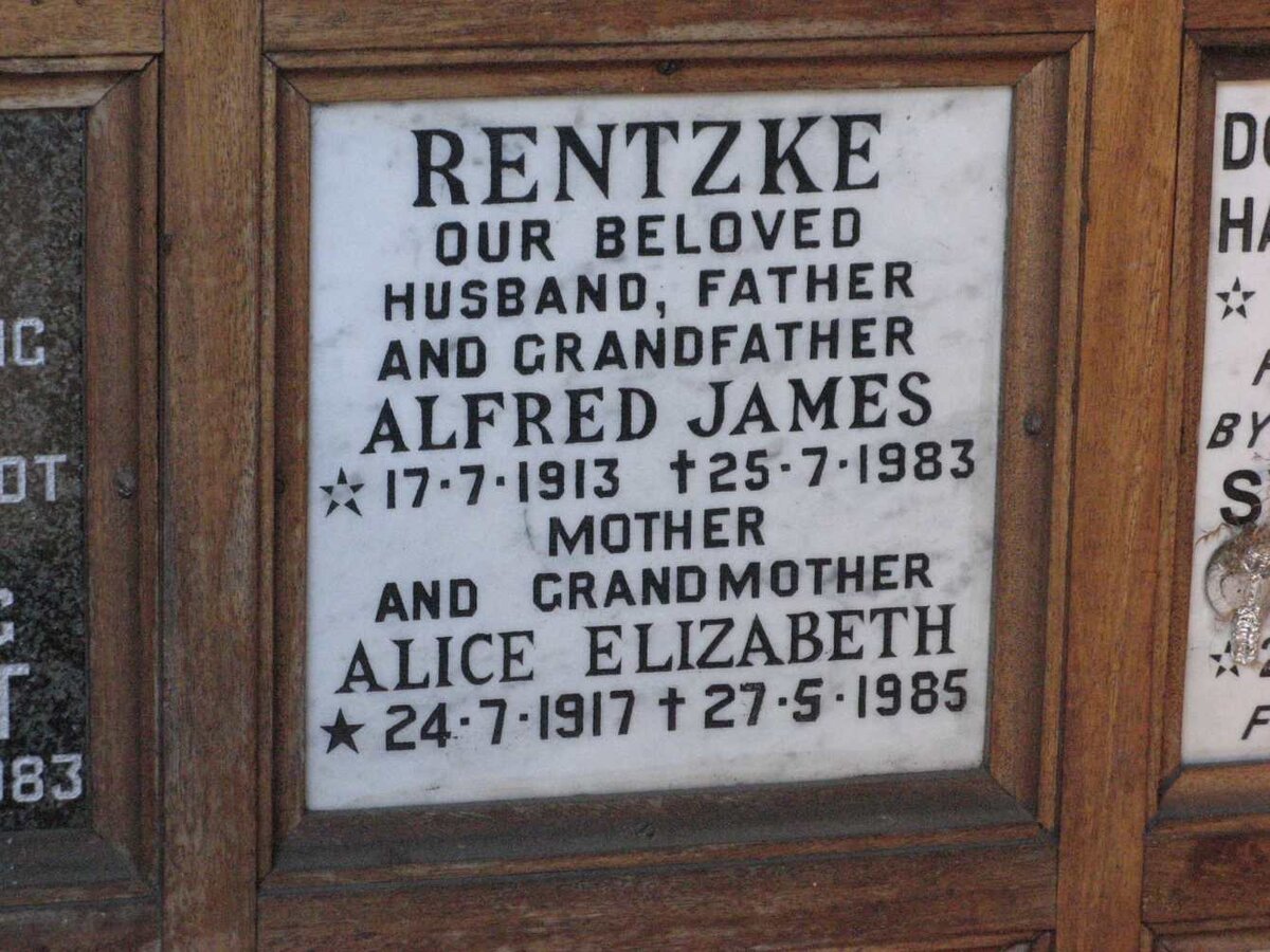 RENTZKE Alfred James 1913-1983 &amp; Alice Elizabeth 1917-1985