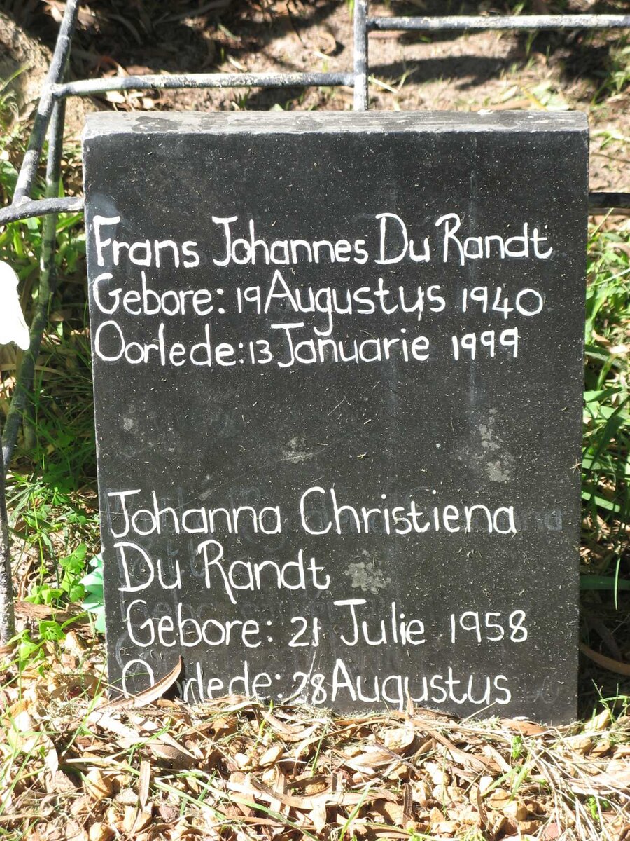 RANDT Frans Johannes, du 1940-1999 &amp; Johanna Christiena 1958-