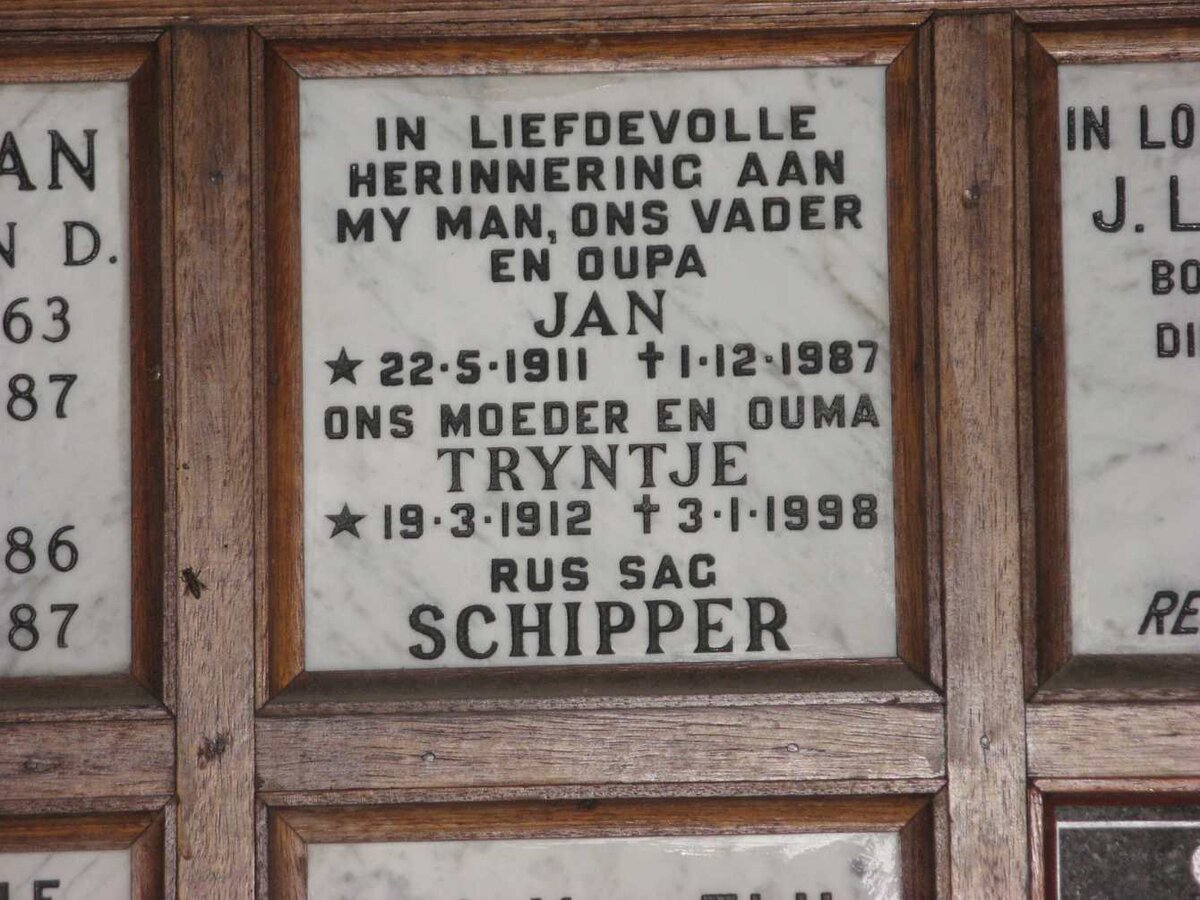 SCHIPPER Jan 1911-1987 &amp; Tryntje 1912-1998