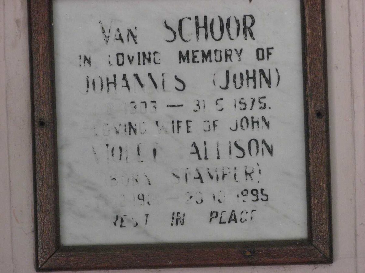 SCHOOR Johannes, van 1903-1975 &amp; Violet Allison STAMPER 1904-1995