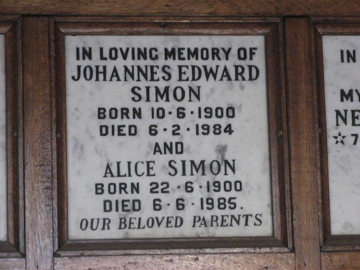 SIMON Johannes Edward 1900-1984 &amp; Alice 1900-1985