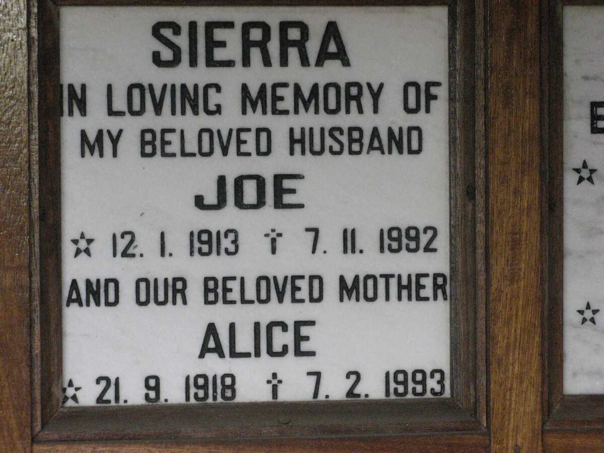 SIERRA Joe 1913-1992 &amp; Alice 1918-1993