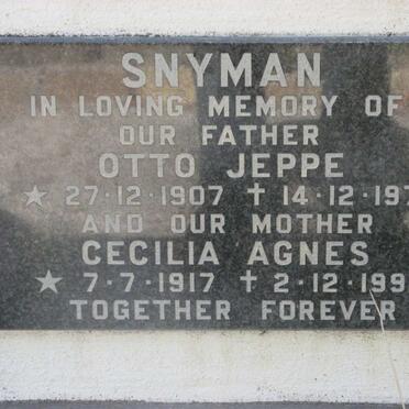SNYMAN Otto Jeppe 1907-1975 &amp; Cecilia Agnes 1917-1992