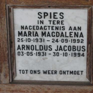 SPIES Arnoldus Jacobus 1931-1994 &amp; Maria Magdalena 1931-1992