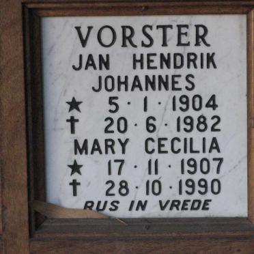VORSTER Jan Hendrik Johannes 1904-1982 &amp; Mary Cecilia 1907-1990