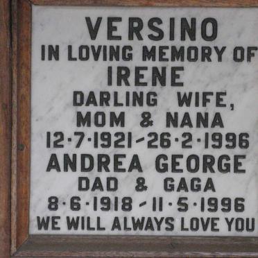 VERSINA Andrea George 1918-1996 &amp; Irene 1921-1996
