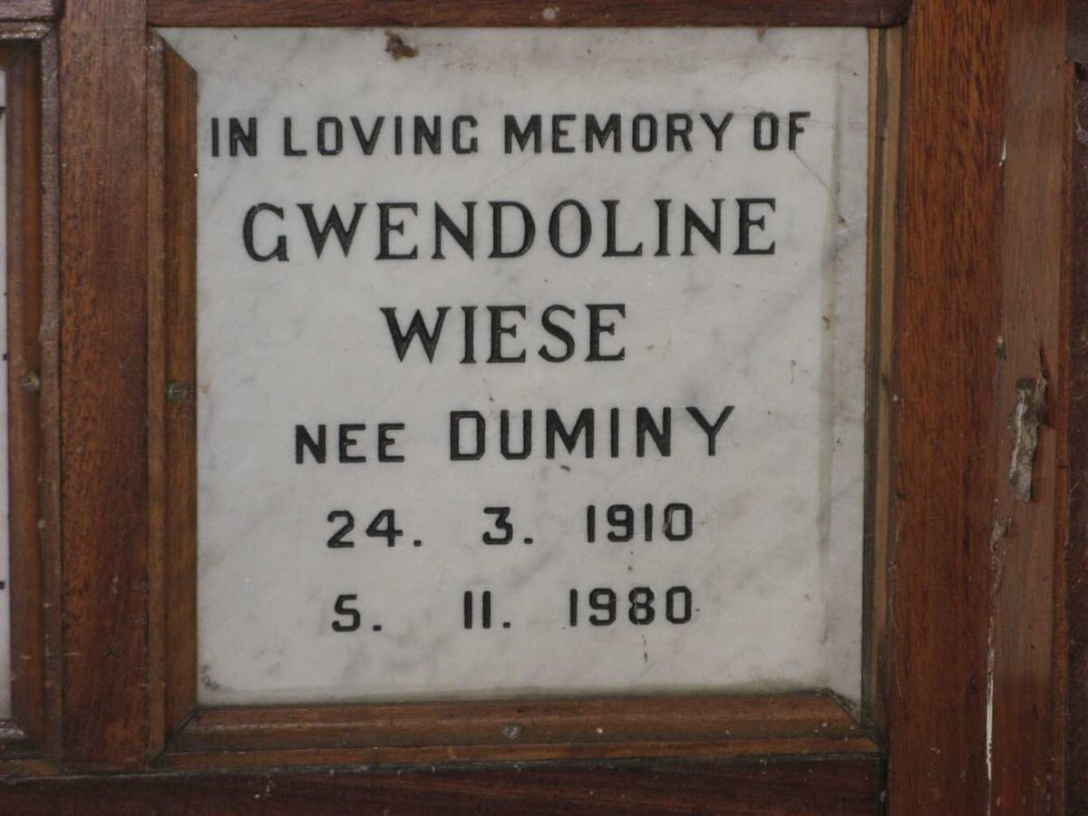 WIESE Gwendoline nee DUMINY 1910-1980