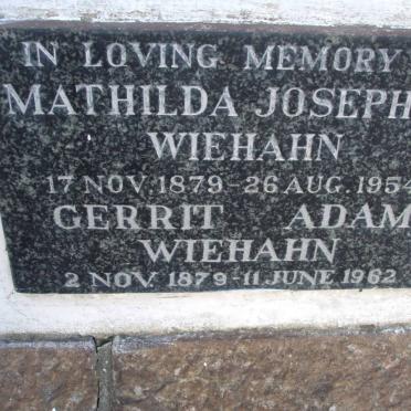 WIEHAHN Gerrit Adam 1879-1962 &amp; Mathilda Josephine 1879-1954