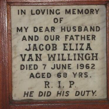 WILLINGH Jacob Eliza, van -1962