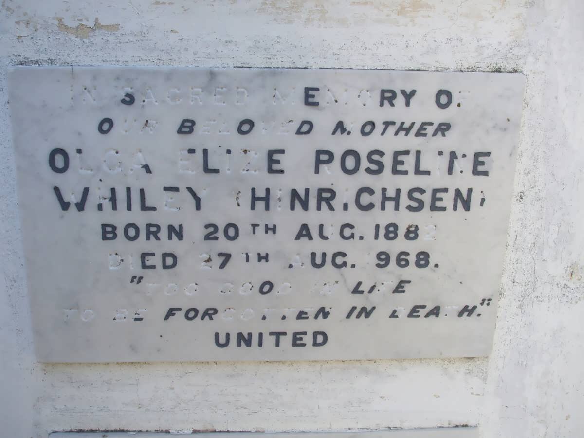 WHILEY Olga Elize Poseline nee HINRICHSEN 1882-1968