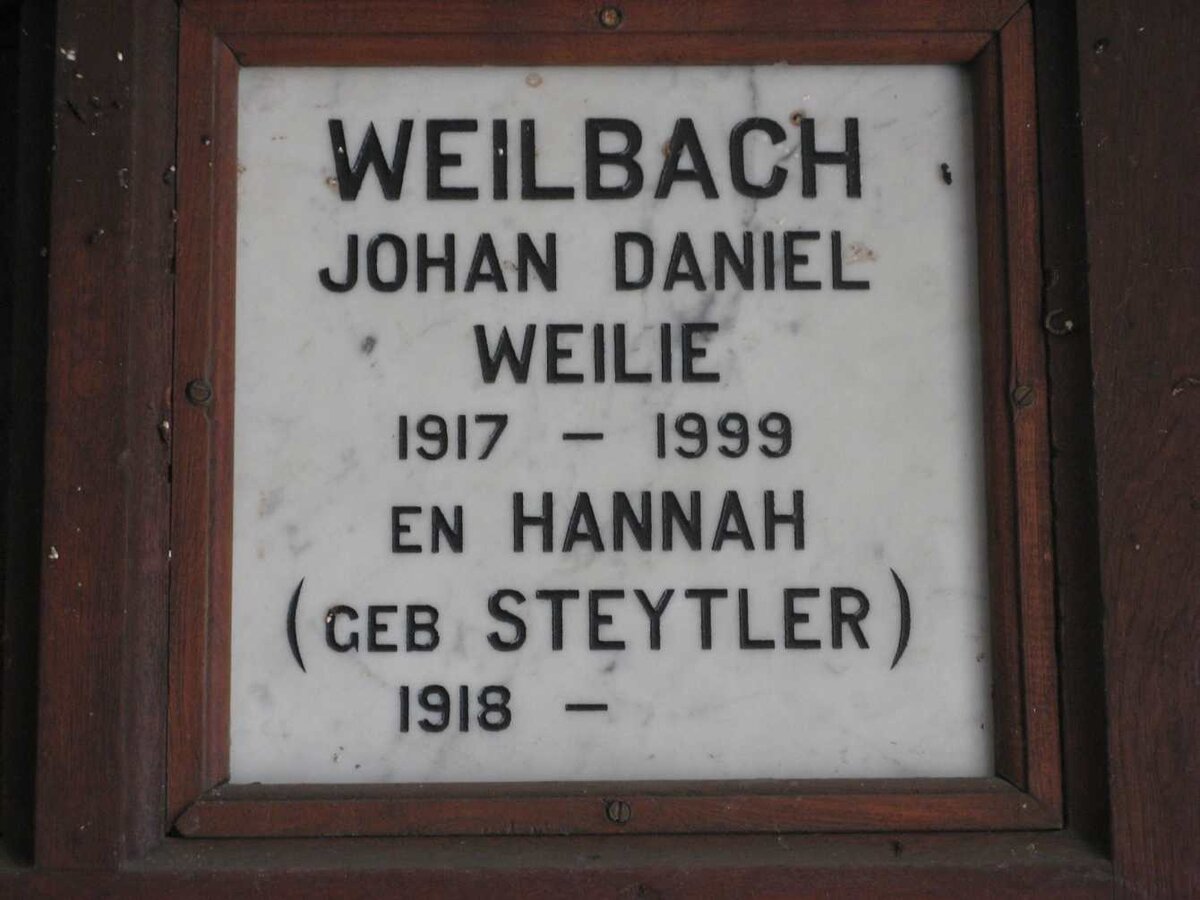 WEILBACH Johan Daniel 1917-1999 &amp; Hannah STEYTLER 1918-