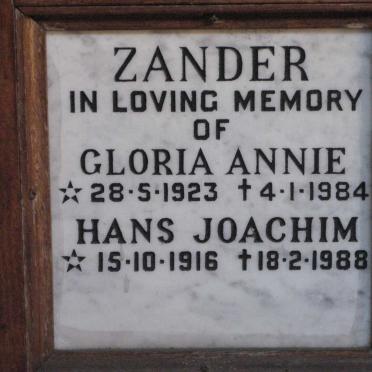 ZANDER Hans Joachim 1916-1988 &amp; Gloria Annie 1923-1984