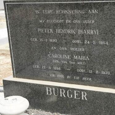 BURGER Pieter Hendrik 1890-1964 &amp; Caroline Maria VAN DER RIET 1898-1970