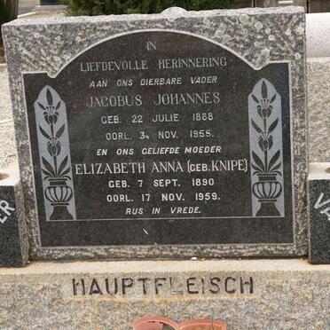 HAUPTFLEISCH Jacobus Johannes 1888-1955 &amp; Elizabeth Anna KNIPE 1890-1959