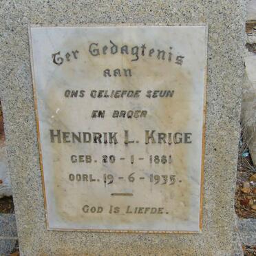 KRIGE Hendrik L. 1881-1935