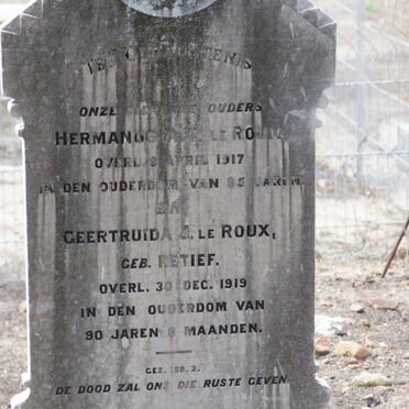 ROUX Hermanus A.R., le -1917 &amp; Geertruida J. RETIEF 1919