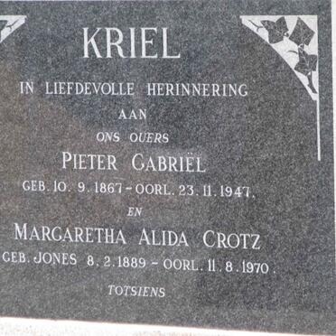 KRIEL Pieter Gabriël 1867-1947 &amp; Margaretha Alida GROTZ 1889-1970