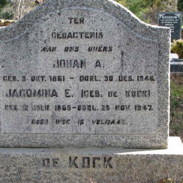 KOCK Johan A., de 1861-1946 &amp; Jacomina E. DE KOCK 1865-1947