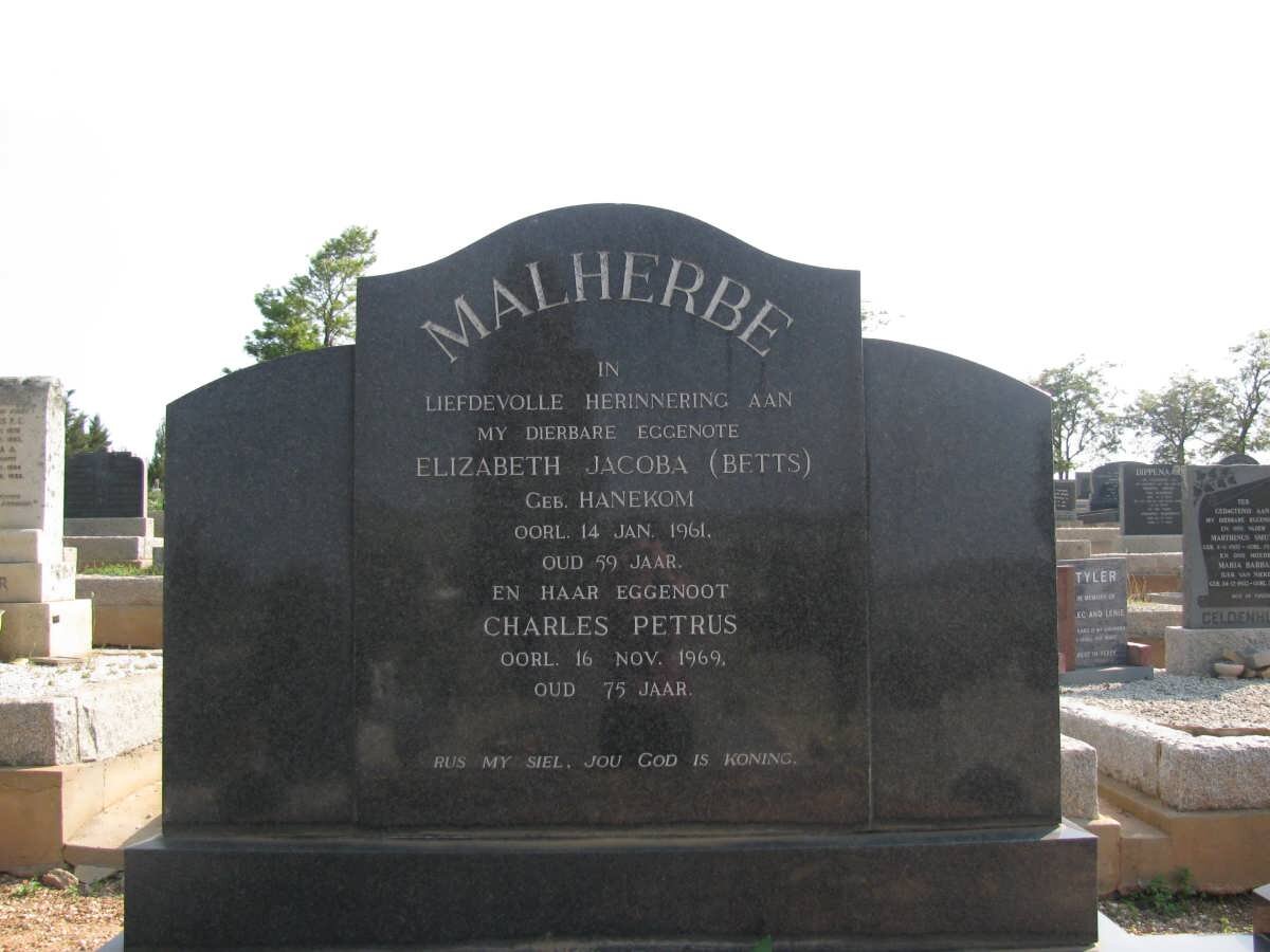 MALHERBE Charles Petrus -1969 &amp; Elizabeth Jacoba HANEKOM -1961